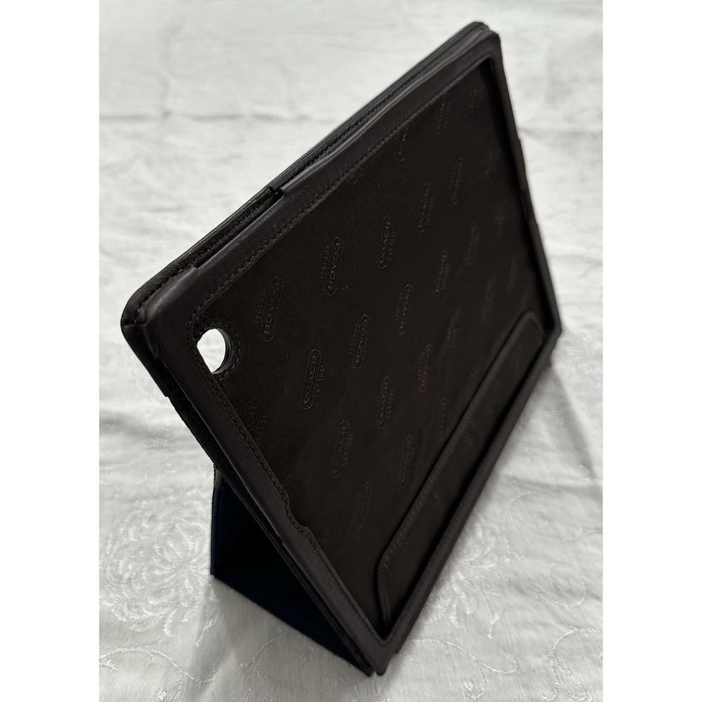 Coach Varick Nylon iPad Case Dark Blue Brown Cover Stand F61815 - Picture 5 of 9